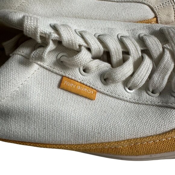 TORY BURCH Yellow White Canvas Sneakers Size 10.5 - Picture 9 of 10